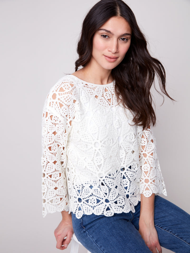 Natural Bell Sleeve Crochet Top