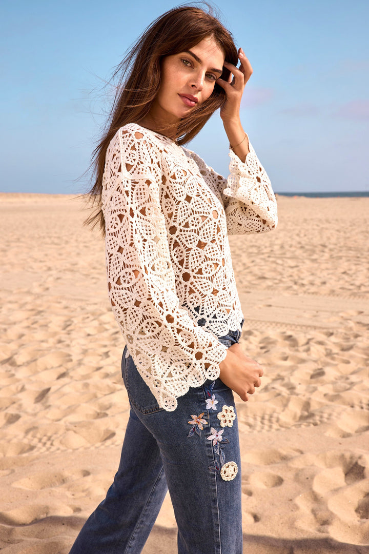 Natural Bell Sleeve Crochet Top