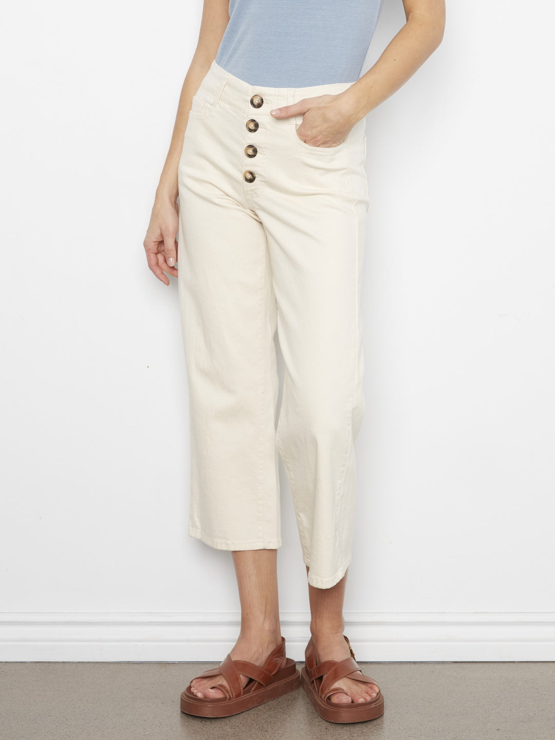 Natural Button Fly Straight Leg Twill Pant