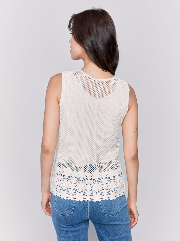 Natural Button Front Crochet Vest Top