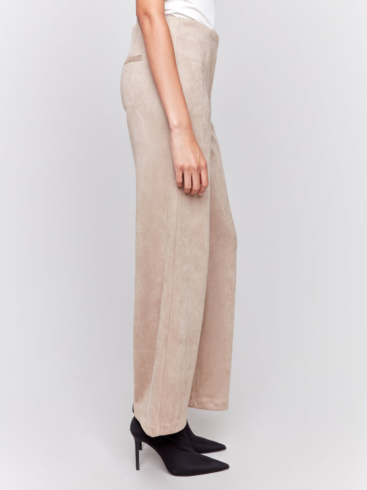 Natural Faux Suede Pull On Pant