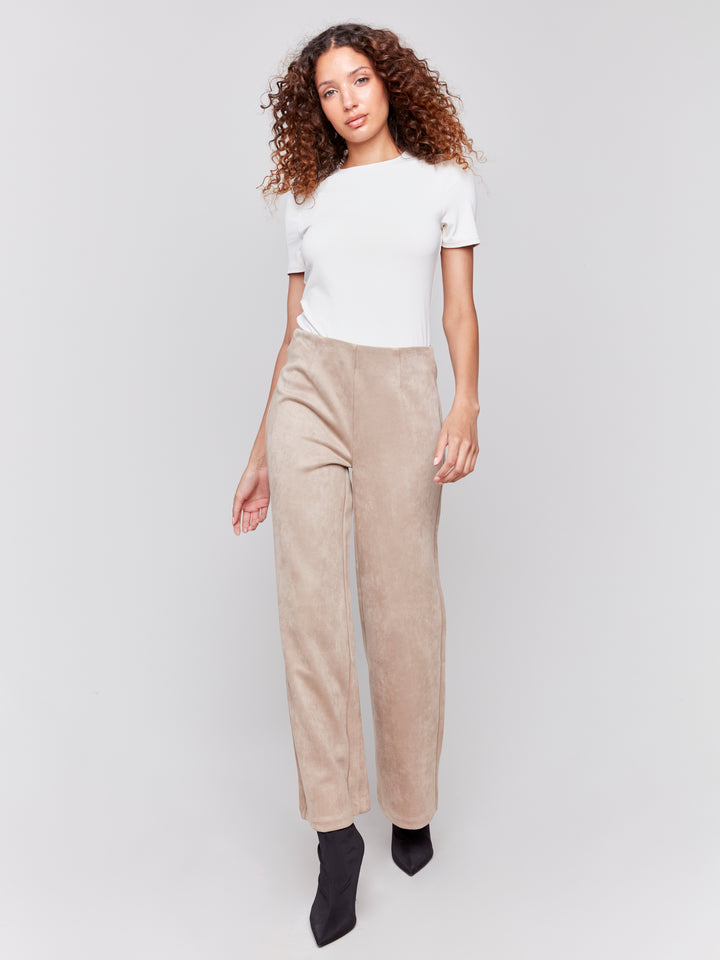 Natural Faux Suede Pull On Pant