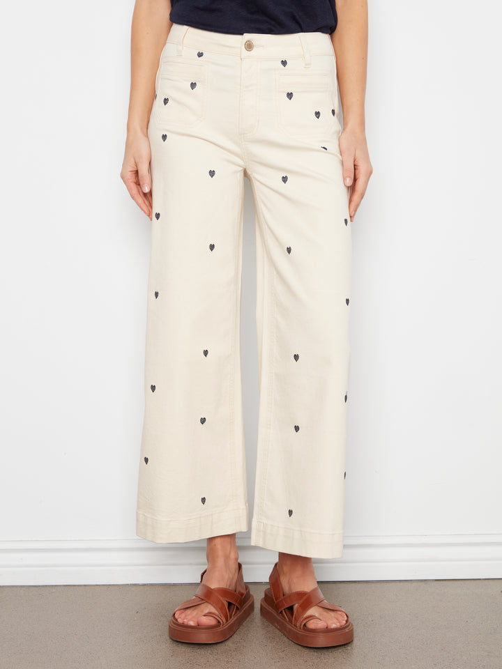 Natural Heart Embroidered Patch Pocket Cropped Pant