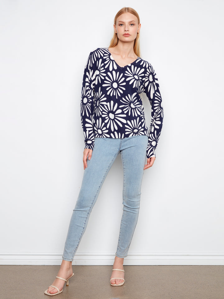 Nautic Reversible Print V-Neck Sweater