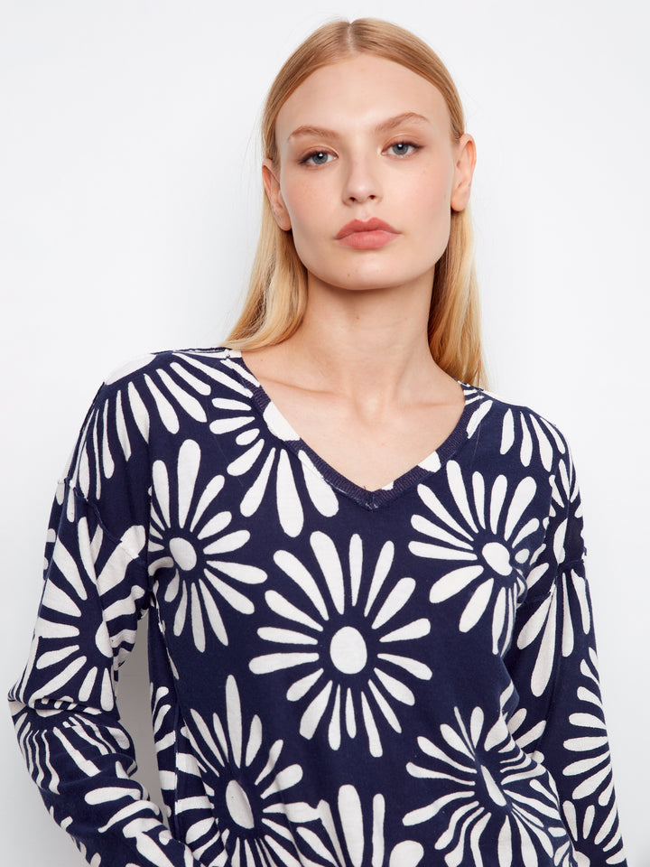 Nautic Reversible Print V-Neck Sweater