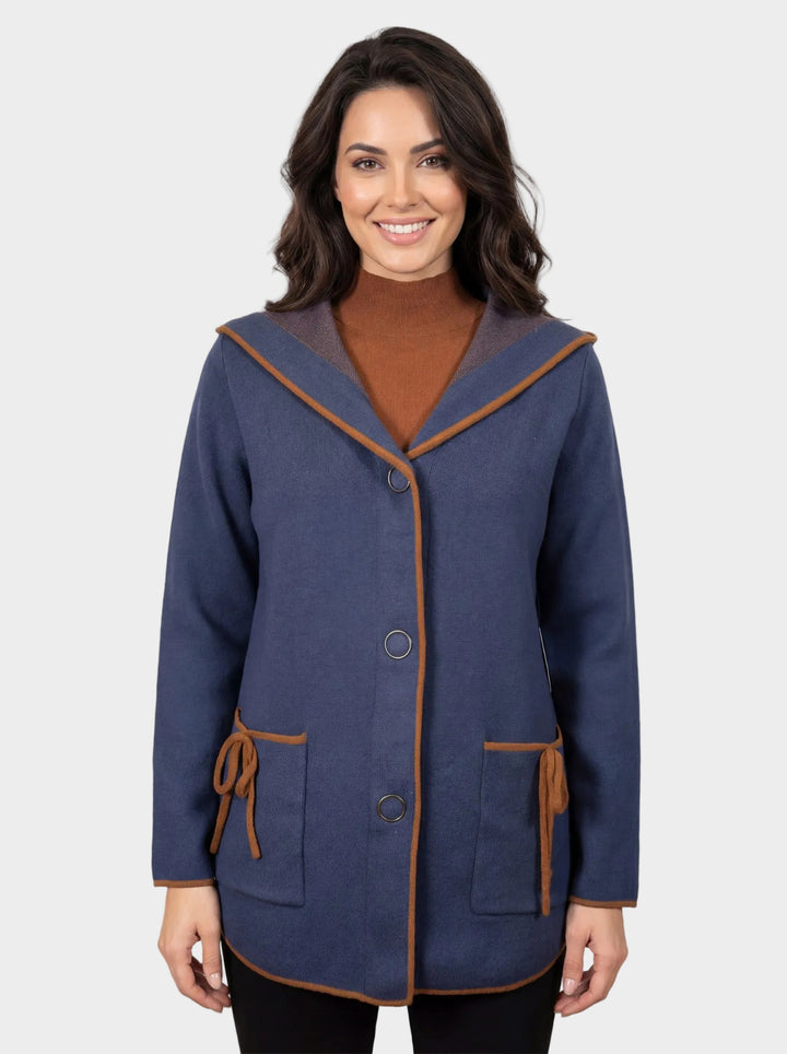 Navy Contrast Trim Hooded Cardigan