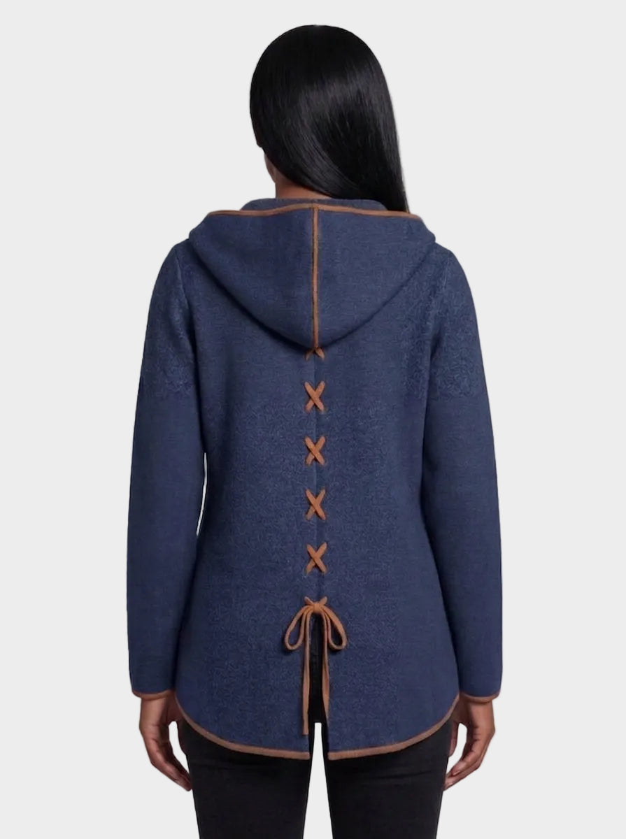 Navy Contrast Trim Hooded Cardigan