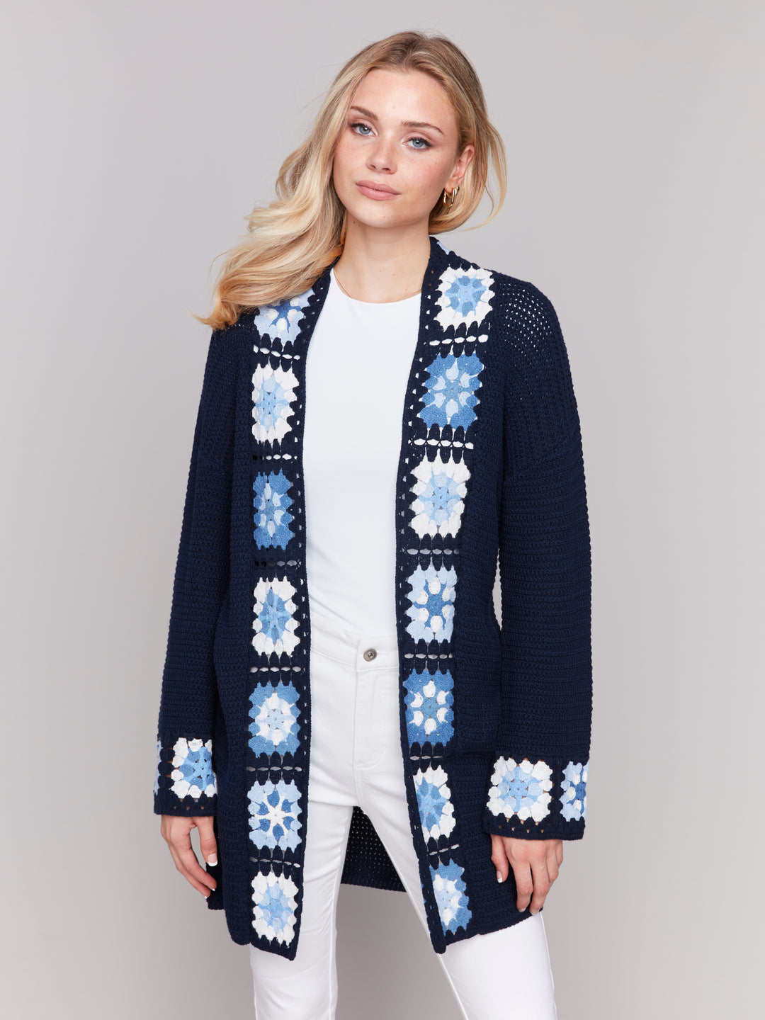 Navy Crochet Border Cardigan