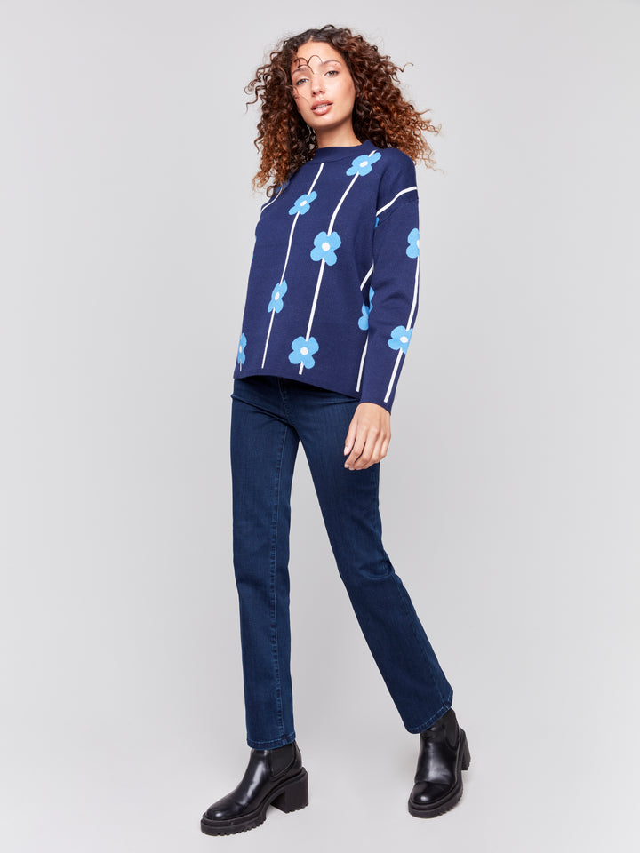 Navy Daisy Stripe Plushy Sweater