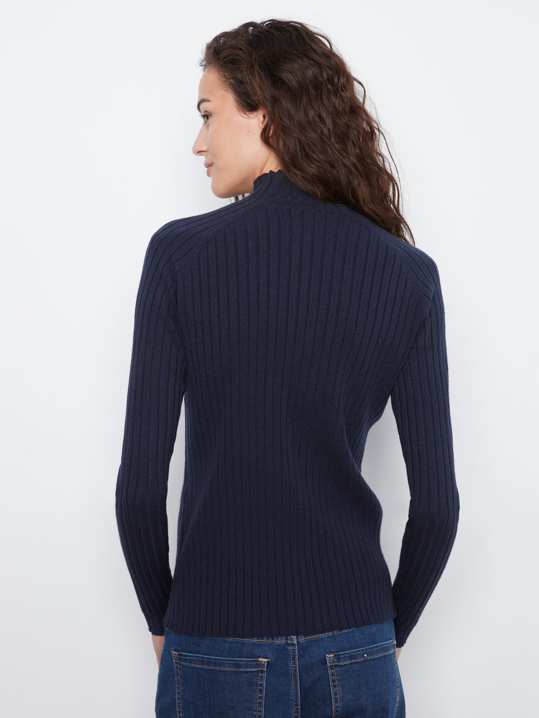 Navy Essential Mock Neck Ribbed Sweater