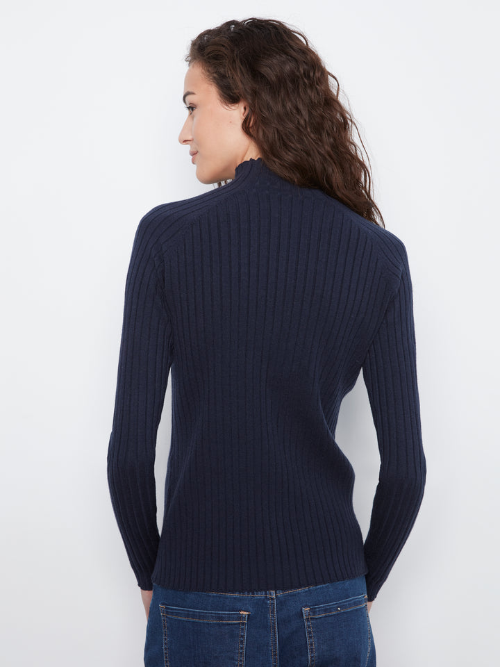 Navy Essential Mock Neck Ribbed Sweater