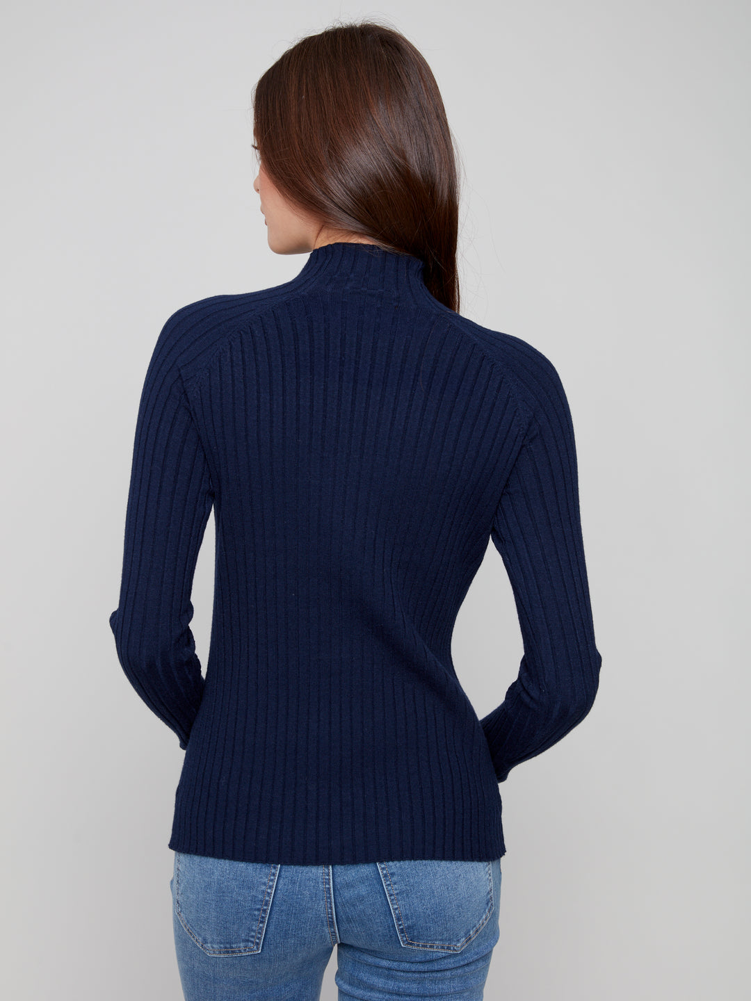 Navy Essential Mock Neck Ribbed Sweater