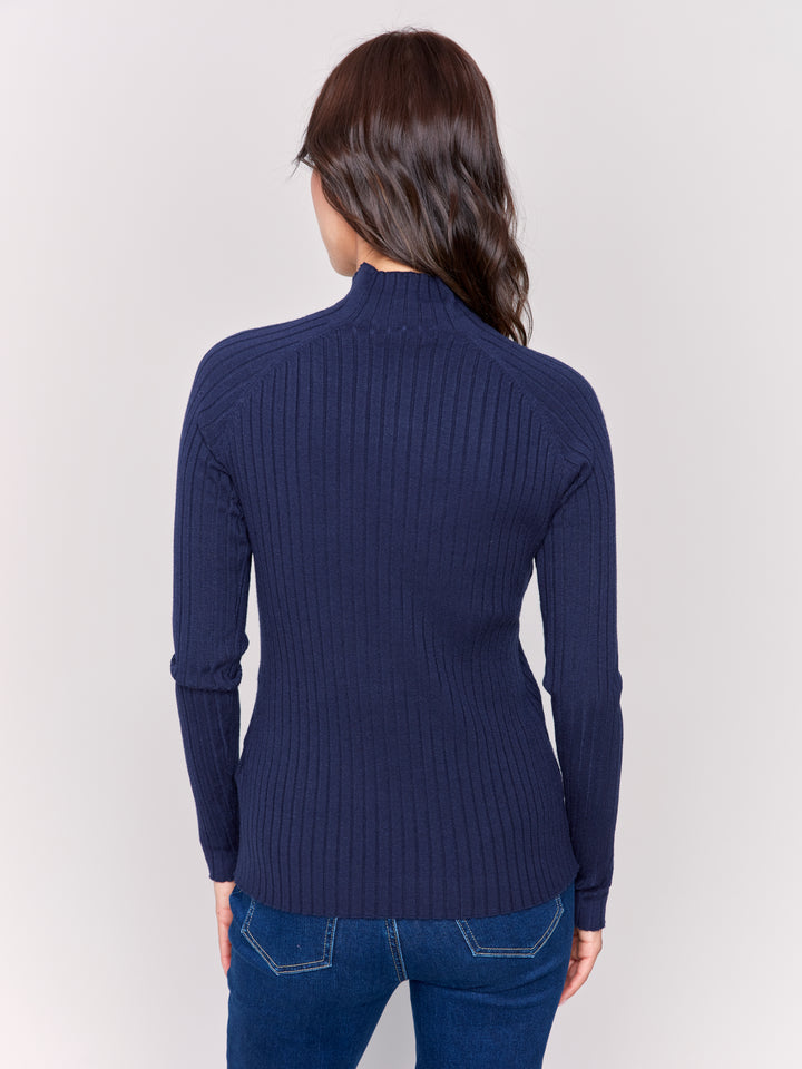 Navy Essential Mock Neck Ribbed Sweater