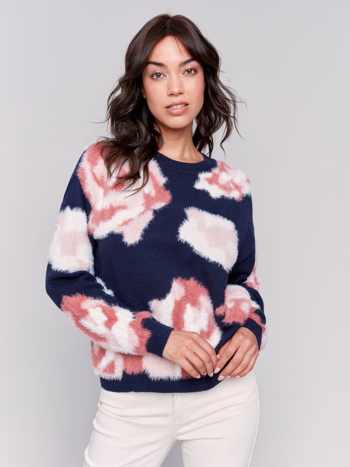 Navy Floral Jacquard Sweater