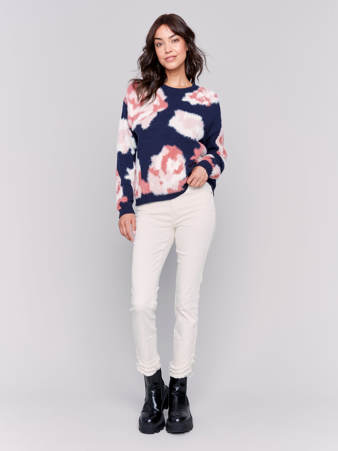 Navy Floral Jacquard Sweater