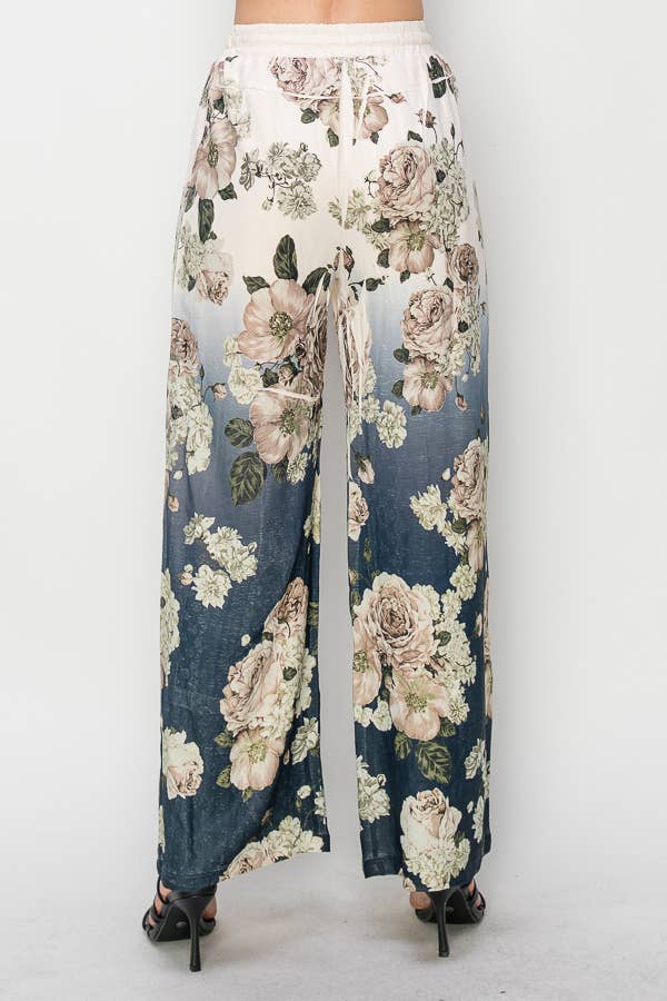 Navy Floral Print Drawstring Pants | Cathy Allan Ladieswear