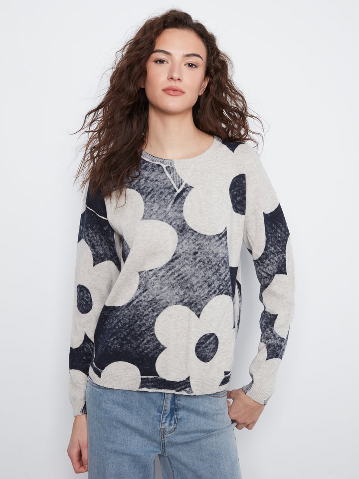Navy Floral Reverse Print Sweater