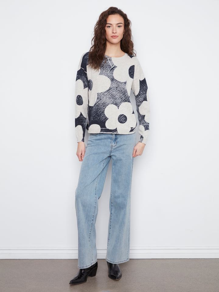 Navy Floral Reverse Print Sweater