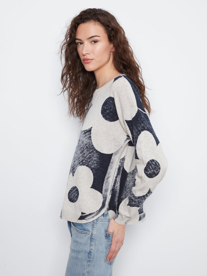 Navy Floral Reverse Print Sweater