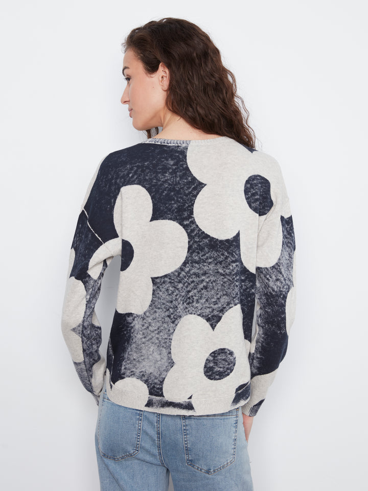 Navy Floral Reverse Print Sweater