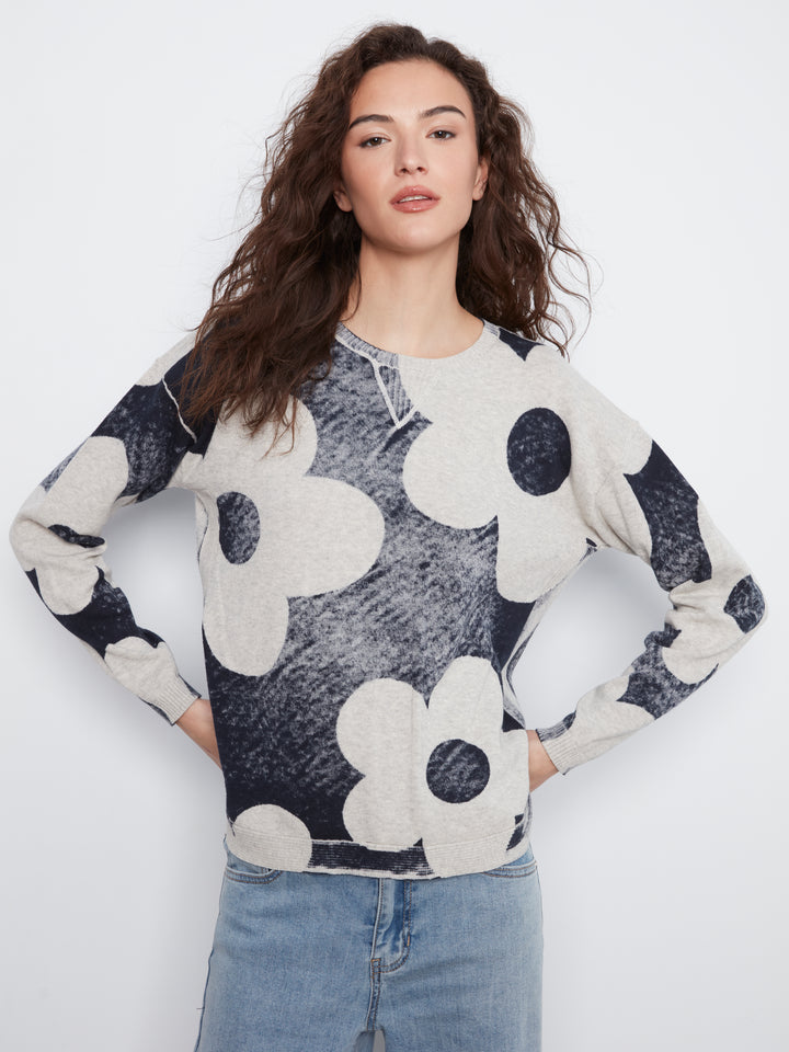 Navy Floral Reverse Print Sweater