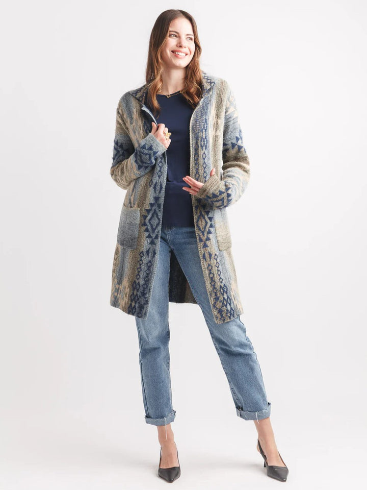 Navy Geo Mix Cardigan Sweater