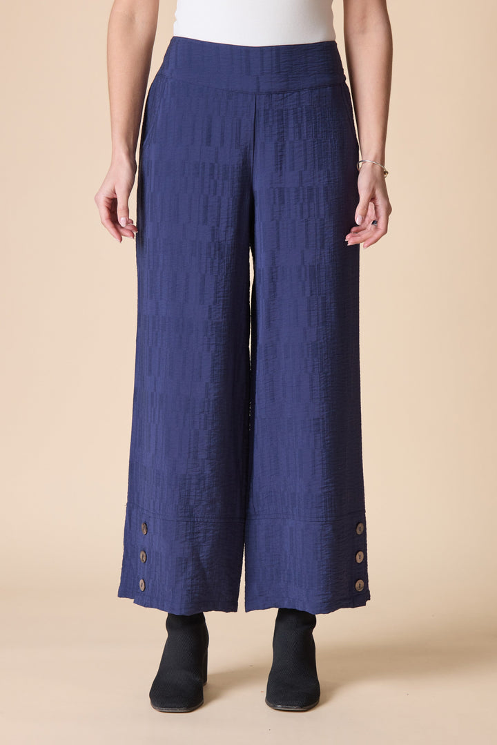 Navy Jacquard Button Hem Pant