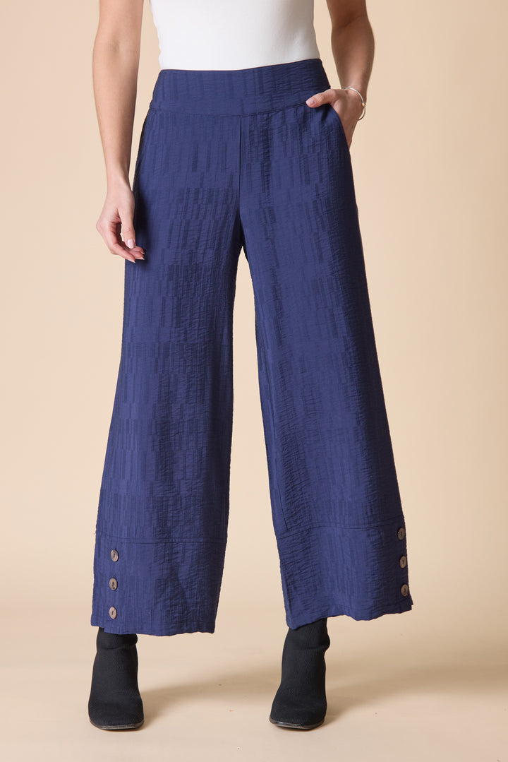 Navy Jacquard Button Hem Pant