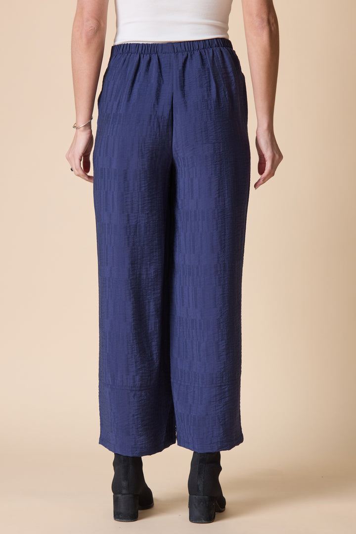 Navy Jacquard Button Hem Pant