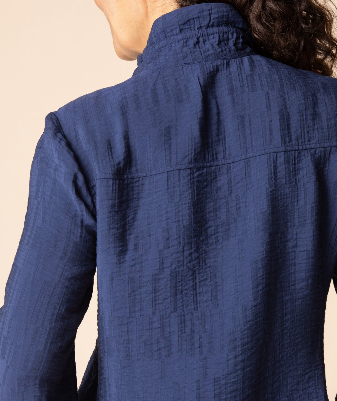 Navy Jacquard Ruched Collar Shirt