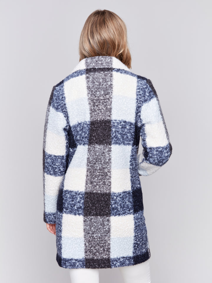 Navy Plaid Boucle Coat