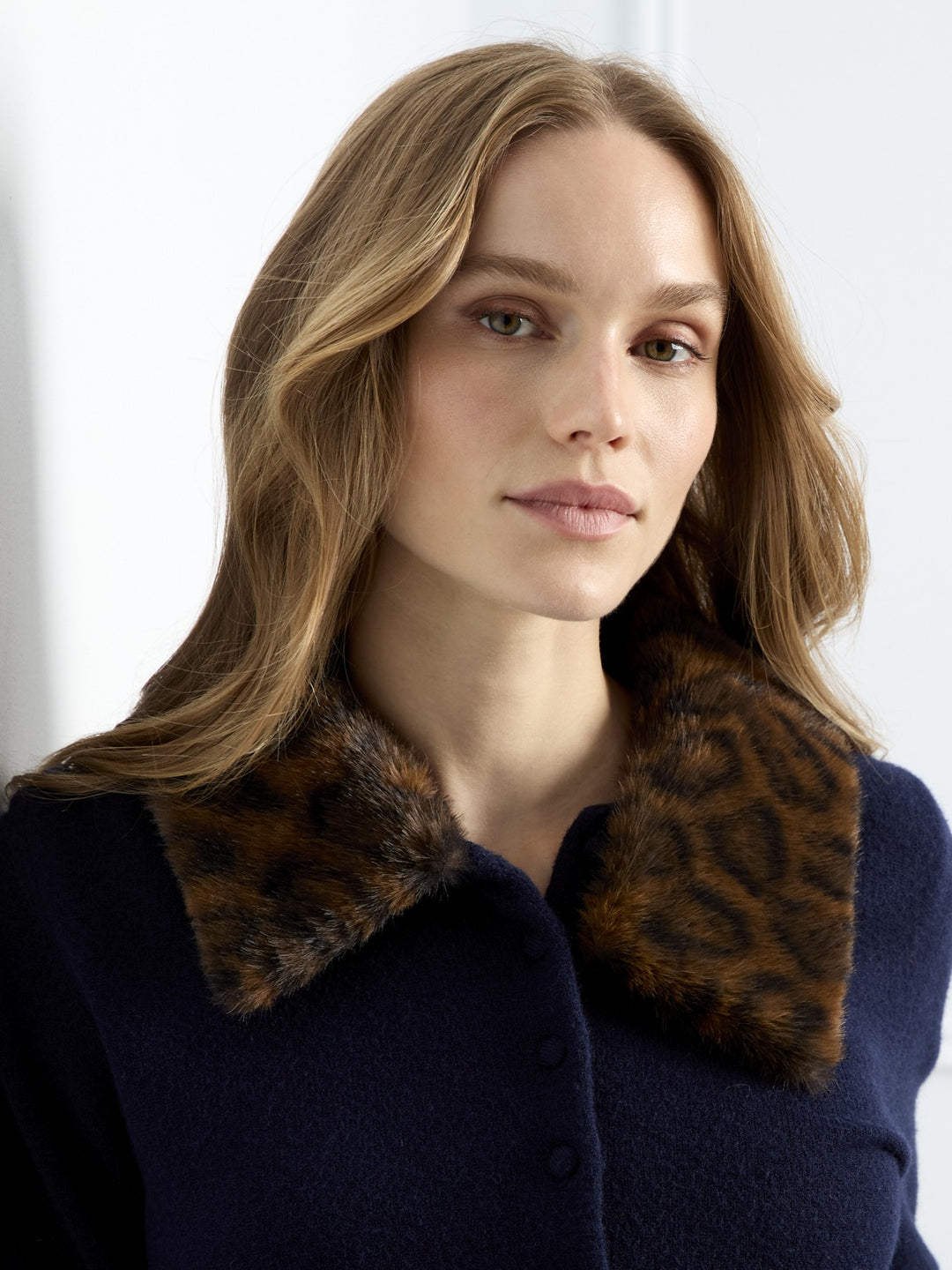 Navy Plushy Cardigan With Removable Faux Fur Collar