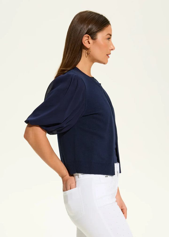 Navy Puffed Sleeve Cardigan
