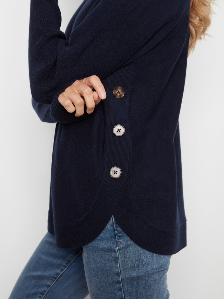 Navy Side Button Plush Sweater
