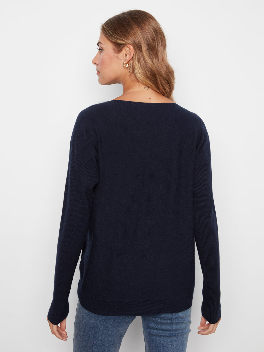 Navy Side Button Plush Sweater