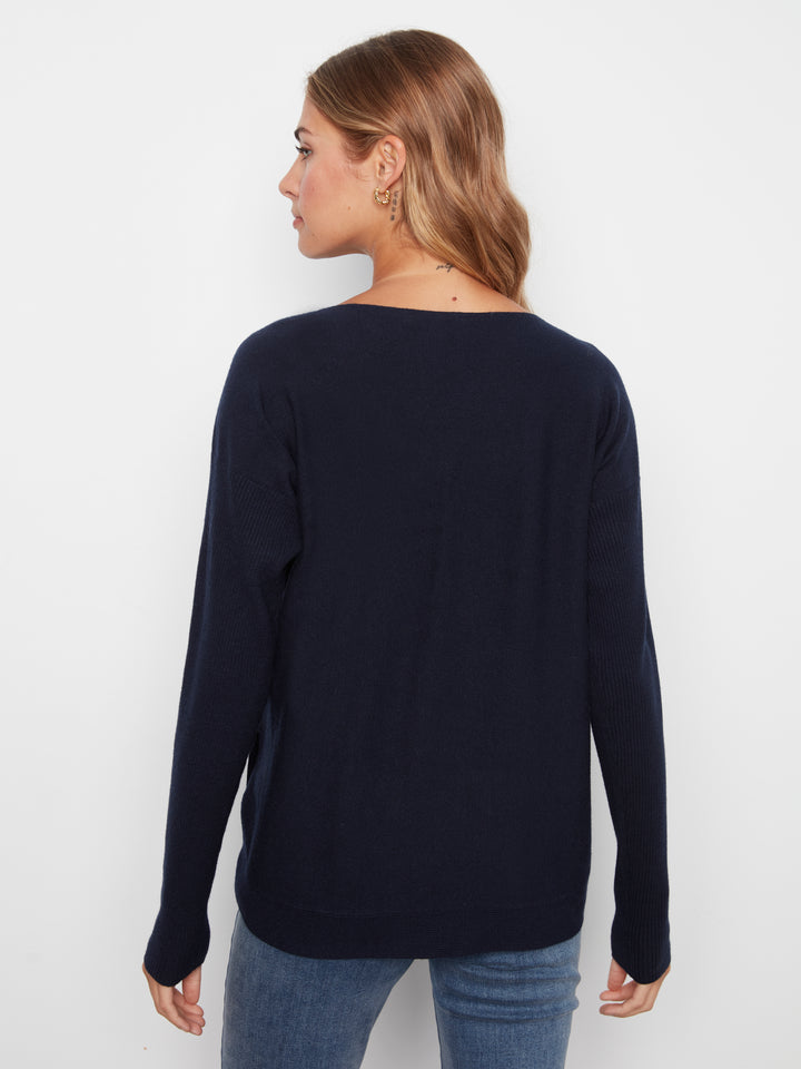 Navy Side Button Plush Sweater