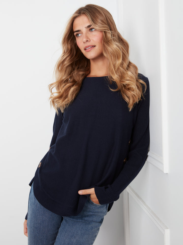 Navy Side Button Plush Sweater