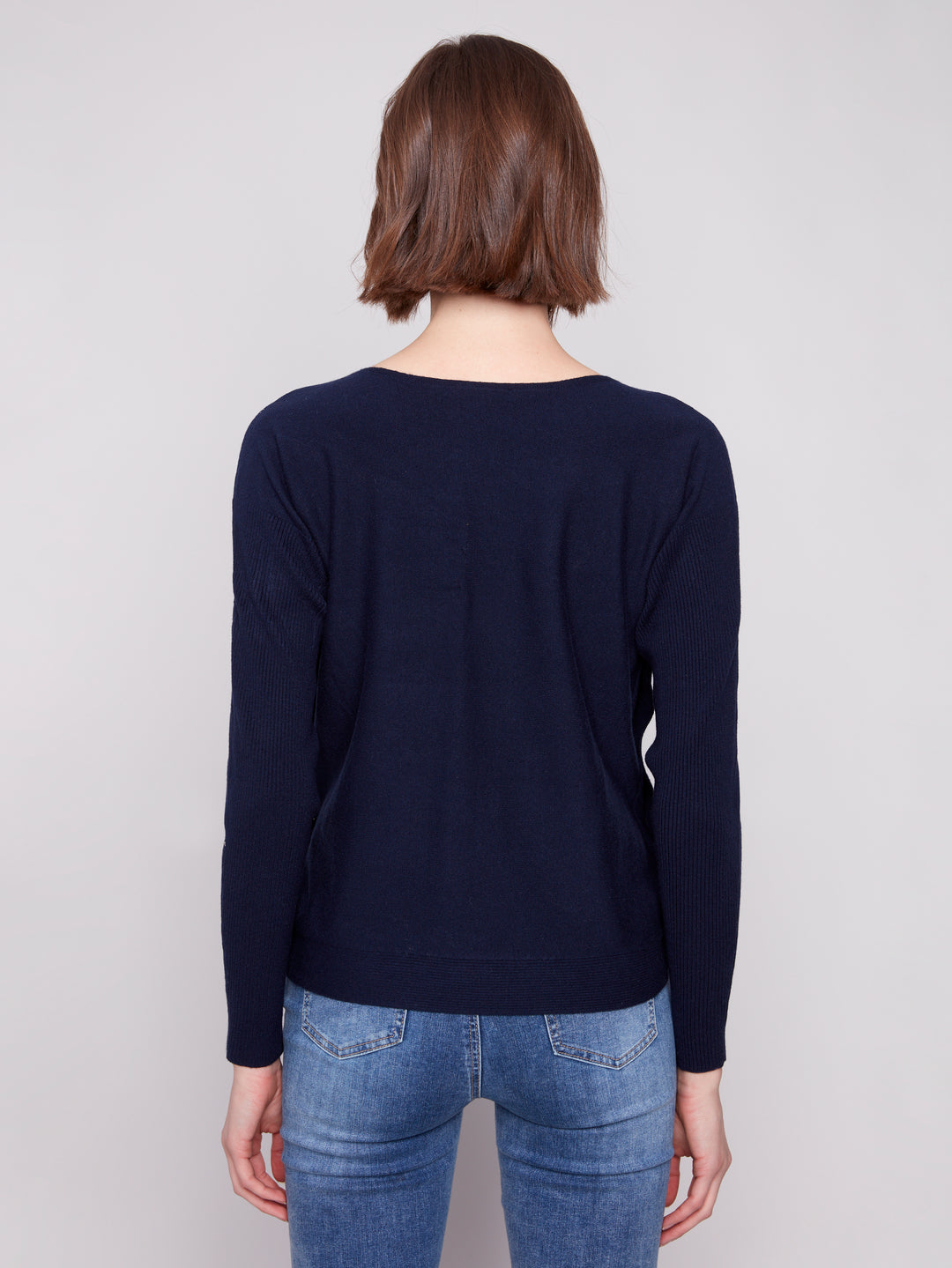 Navy Side Button Plush Sweater