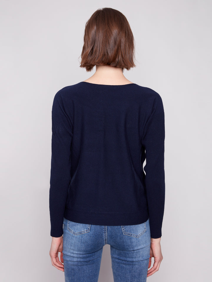 Navy Side Button Plush Sweater