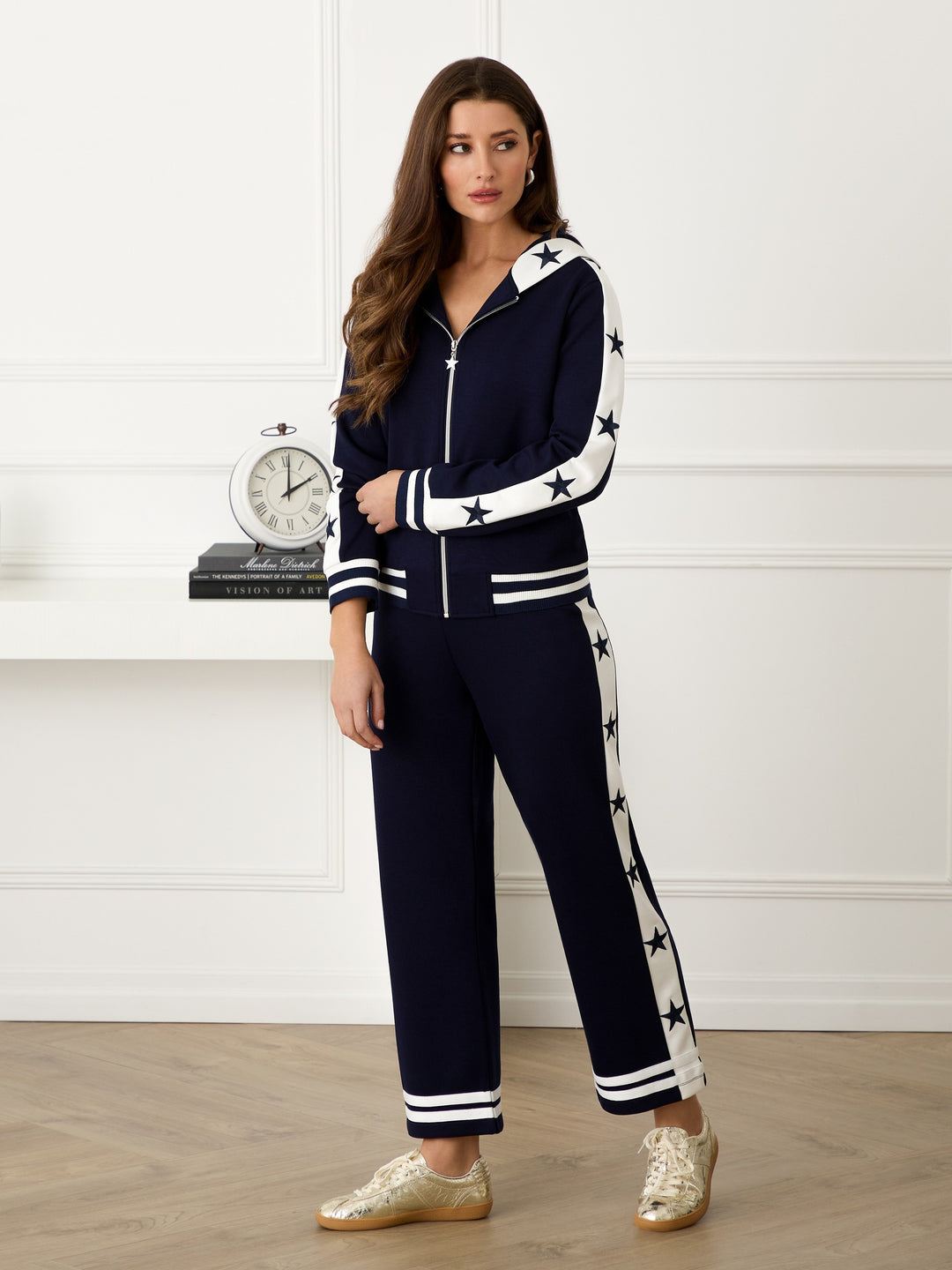 Navy Star Embroidered Zip Hoodie