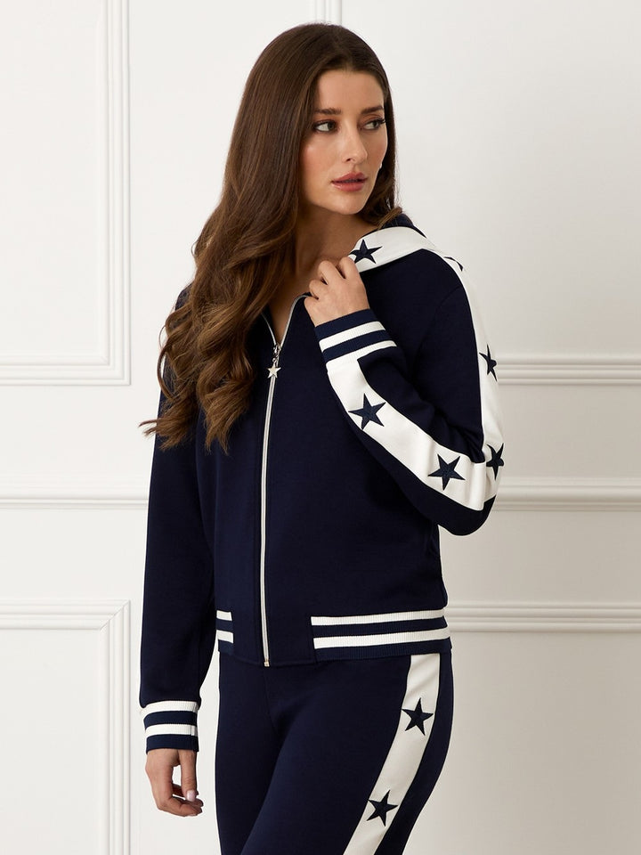 Navy Star Embroidered Zip Hoodie