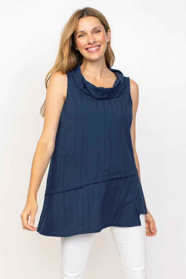 Navy Stepped Hem Cowl Top