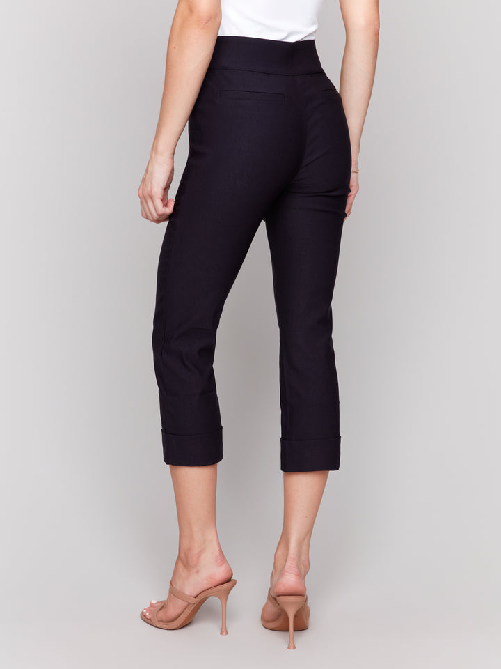 Navy Stretch Pull On Cuffed Crop Pant