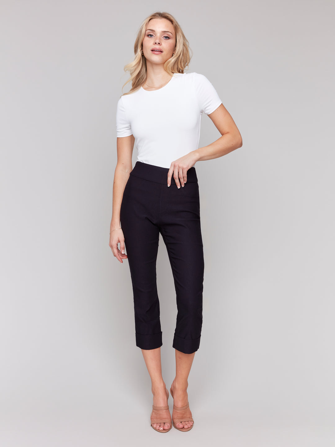 Navy Stretch Pull On Cuffed Crop Pant