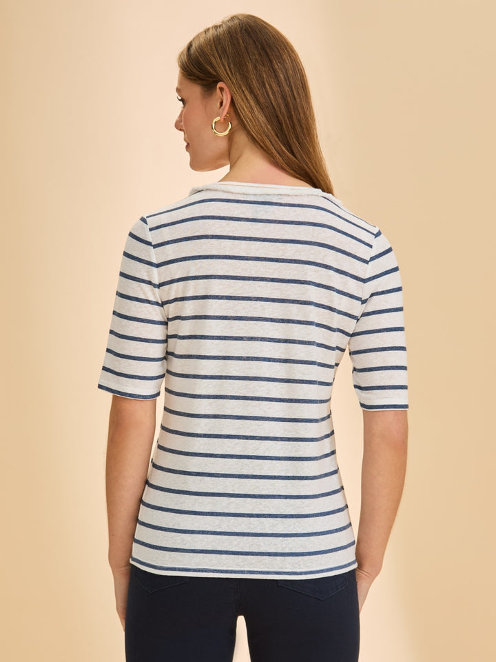Navy Stripe Fringe V-Neck Top