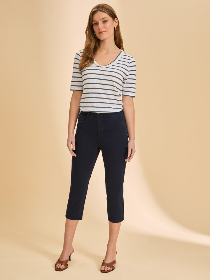 Navy Stripe Fringe V-Neck Top