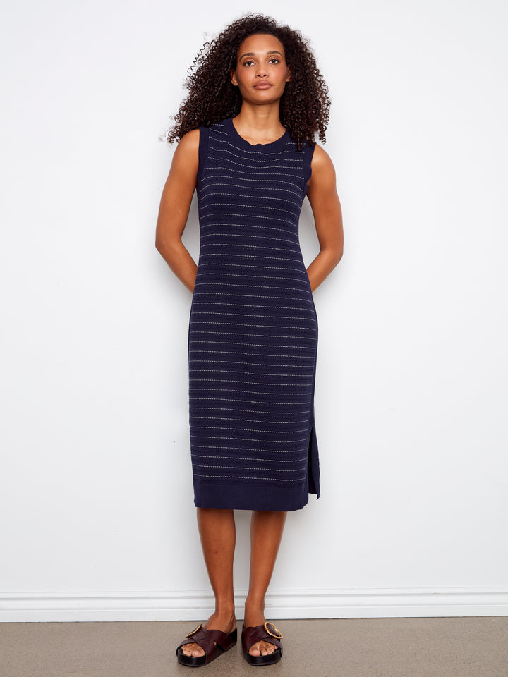 Navy Striped Crew Neck Sweater Dress