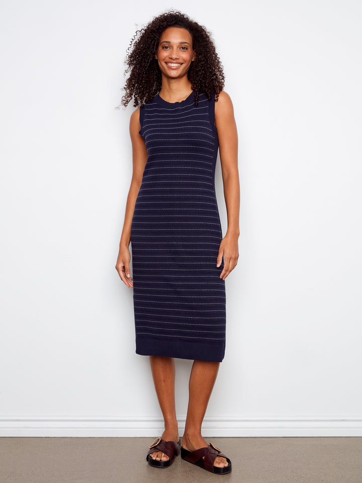 Navy Striped Crew Neck Sweater Dress