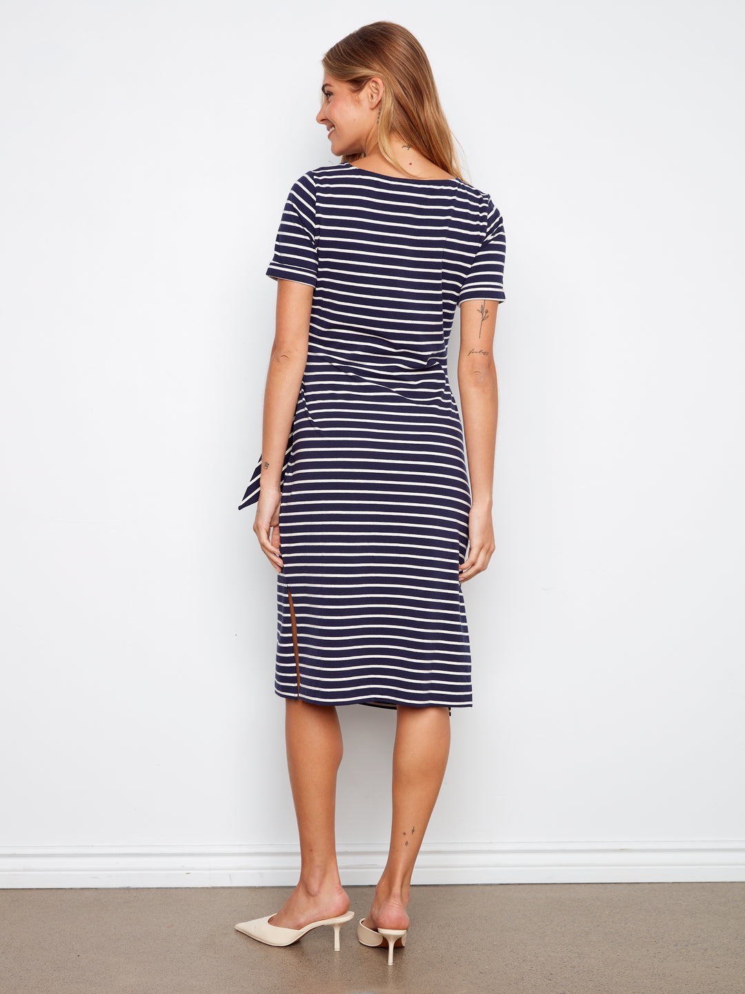 Navy Striped Side Tie Dress
