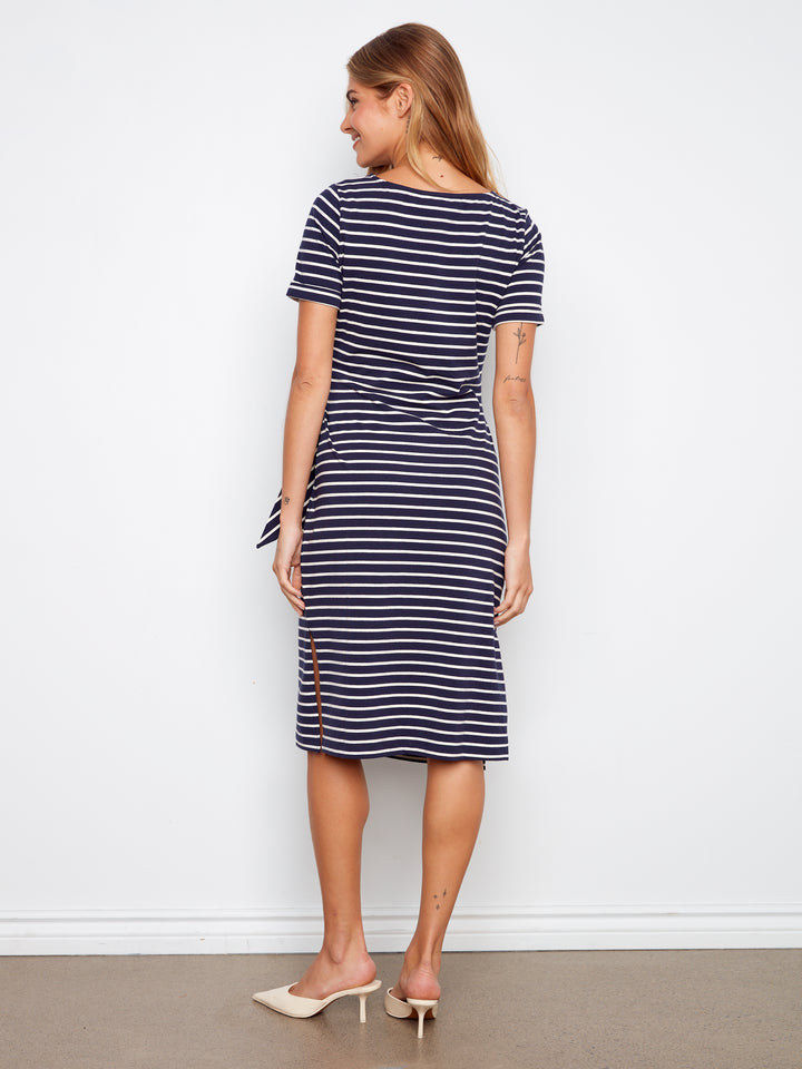 Navy Striped Side Tie Dress